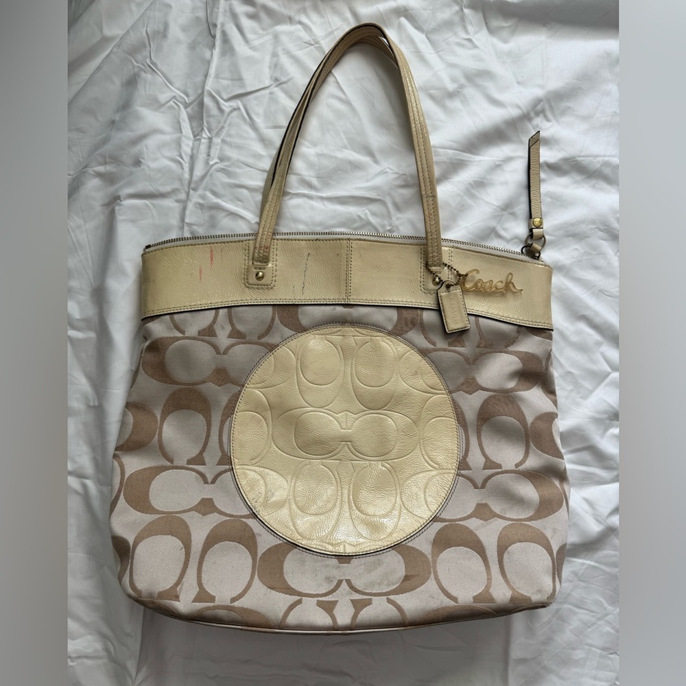 Vintage Coach Beige and Tan Signature Tote Bag